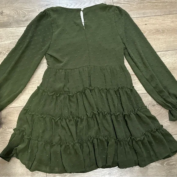 •Sold•  Altar’d State Swiss Dot Long Sleeve Tiered Mini Dress - Picture 11 of 12